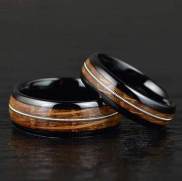 Whiskey Barrel Wood Guitar String Black Tungsten Women's Wedding Band 4MM